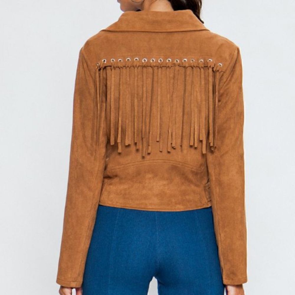 New Suede Grommet Fringe Jacket by Flying Tomato - Picture 3 of 8